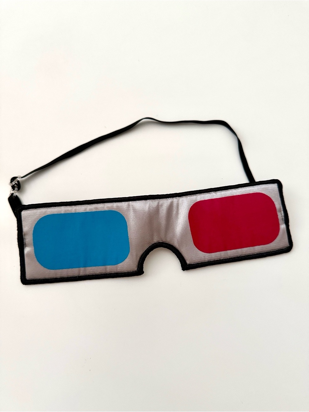 Terry Cloth Padded Adjustable Sleep Mask Styled as Red Cyan Retro 3D Glasses